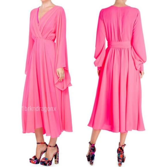 NWT Pink Maxi Wrap Dress Tea Dress Sunset Long Sleeve Spring Dress - Picture 3 of 6